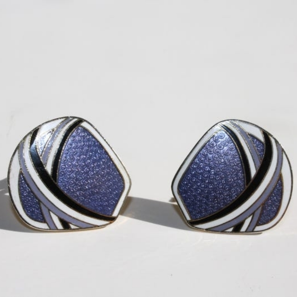Vintage Cloisonne Clip On Earrings, Button Style, 1980s